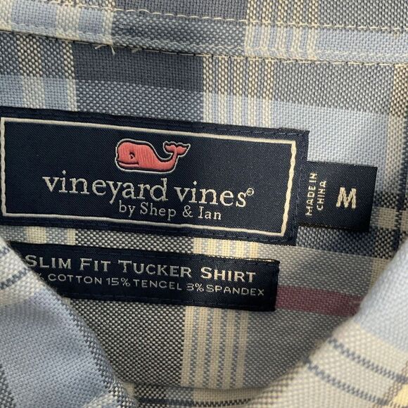 Vineyard Vines Mens Medium Flannel Shirt Slim Fit Button-Down Blue Plaid - Picture 2 of 5